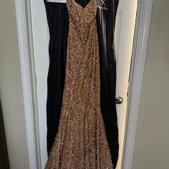 Portia and Scarlett Gold Sequin Prom Dress - Picture 3 of 7